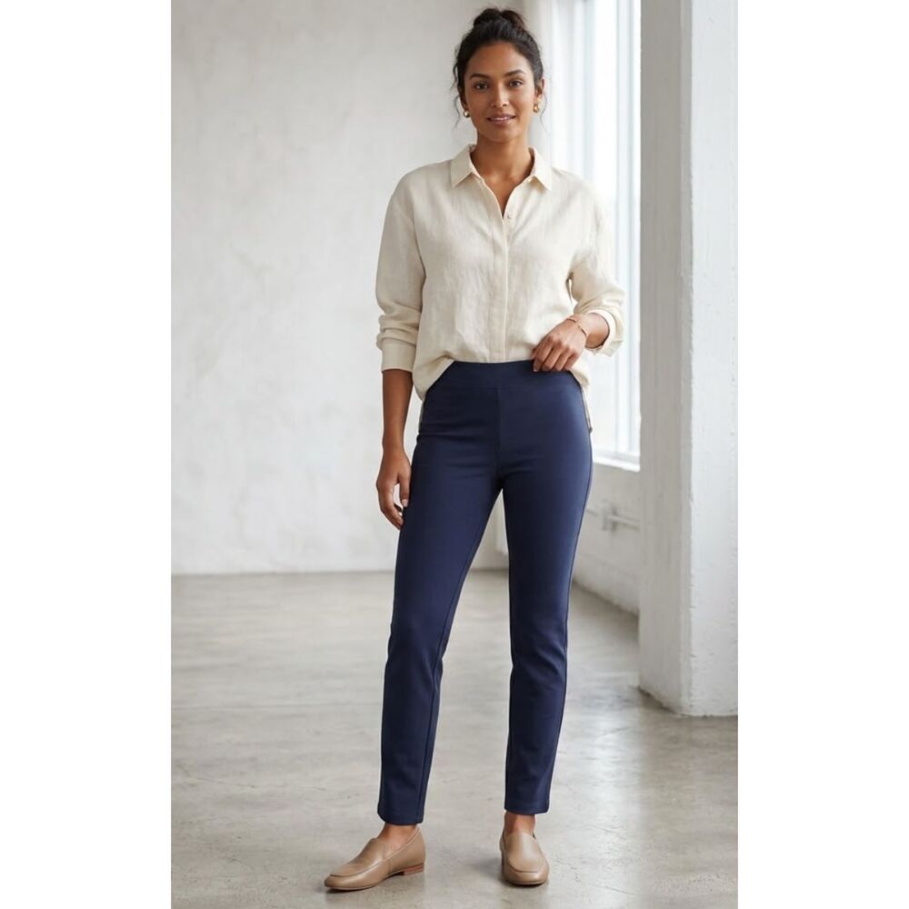 Eileen Fisher Straight Leg Pull On Pants Blue Women's Size XXS